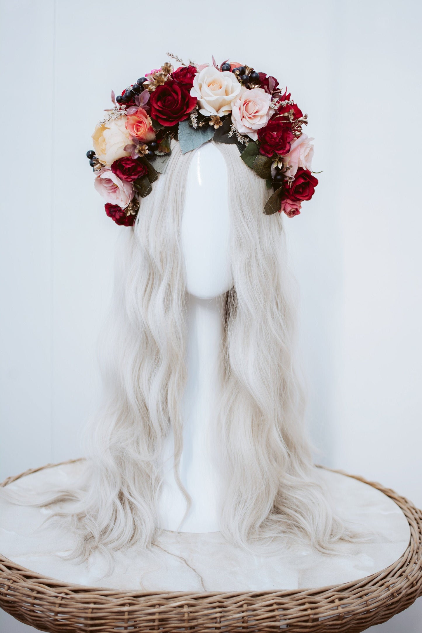 Flower Crown, Burgundy Flower Crown, Flower Headpiece, Floral Crown, Tropical Crown, Crown, Headband, Headpiece, Pregnancy Photo, Goddess