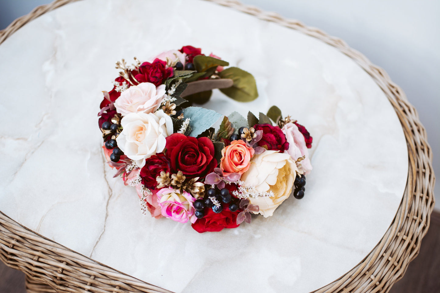 Flower Crown, Burgundy Flower Crown, Flower Headpiece, Floral Crown, Tropical Crown, Crown, Headband, Headpiece, Pregnancy Photo, Goddess