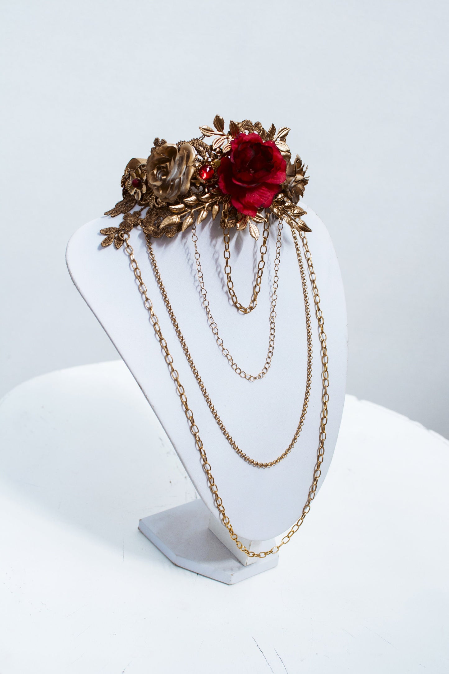 Choker necklace, Gold Choker necklace, Flower Choker, Glamour Choker, Party, Handmade necklace, Festival, Halloween, Sugar Skull, Red rose