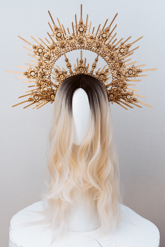 Queen Crown, Halo Crown, Gold Halo, Halo Headlights, Halo Headband, Halo Headpiece, Gold Crown, Goddess, Flower crown, Gold Halo Crown, Halo