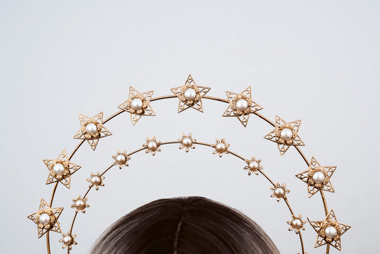 Star halo crown, Star jewelry, Gold headpiece with stars,Gold crown, Krone, Bridal headpiece, Bridal crown, Wedding crown, Celestial jewelry