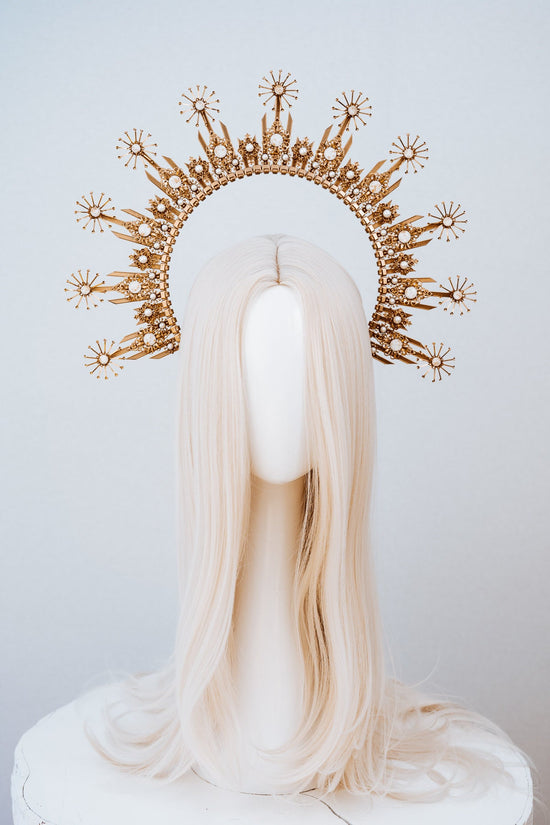 Gold Halo crown, Halo Headband, Halo headpiece, Wedding crown, Festival headpiece, Met Gala Crown, Sunburst Crown, Mary Crown, Boho Wedding