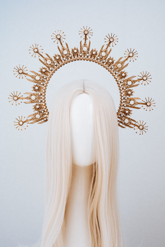 Gold Halo crown, Halo Headband, Halo headpiece, Wedding crown, Festival headpiece, Met Gala Crown, Sunburst Crown, Mary Crown, Boho Wedding