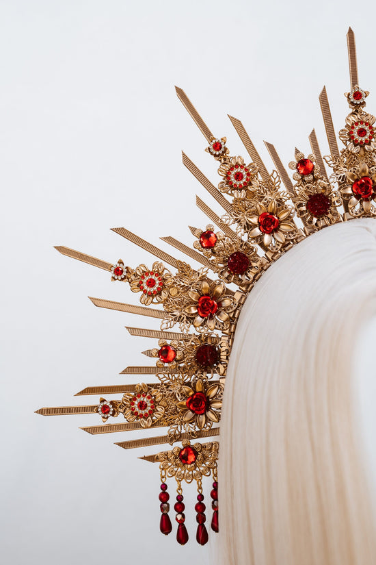 Red Halo Crown, Halo, Halo Crown, Halo Headpiece, Halo Headband, Halo Headlights, Crown, Gold Halo, Headpiece, Wedding Crown, Headband