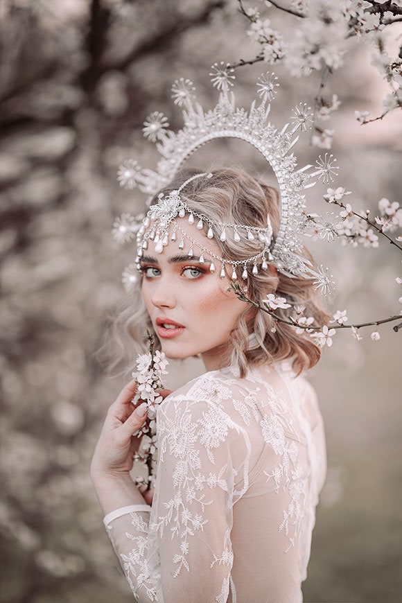 Halo Silver halo crown Jewellery Silver crown Flower crown Bridal headpiece Celestial jewellery Krone Crown Headdress Fairy crown Wedding