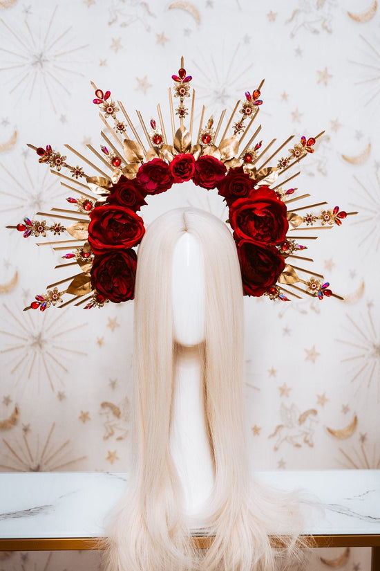 Red Roses Halo Crown, Halo Crown, Gold Halo, Halo Headlights, Halo Headband, Halo Headpiece, Gold Crown, Flower crown, Flower headpiece