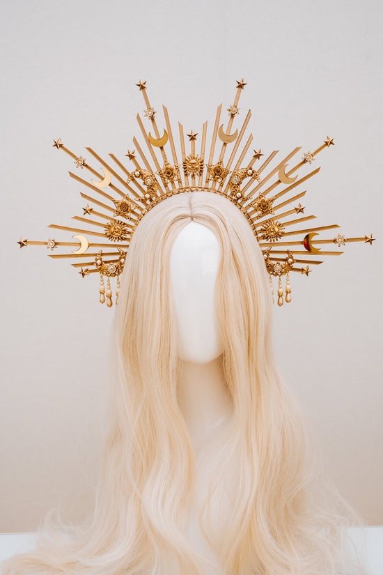 Sun crown, Moon child Halo, Halo, Halo Crown, Halo Headpiece, Halo Headband, Halo Headlights, Gold Halo, Headpiece, Wedding Crown,Boho Stars