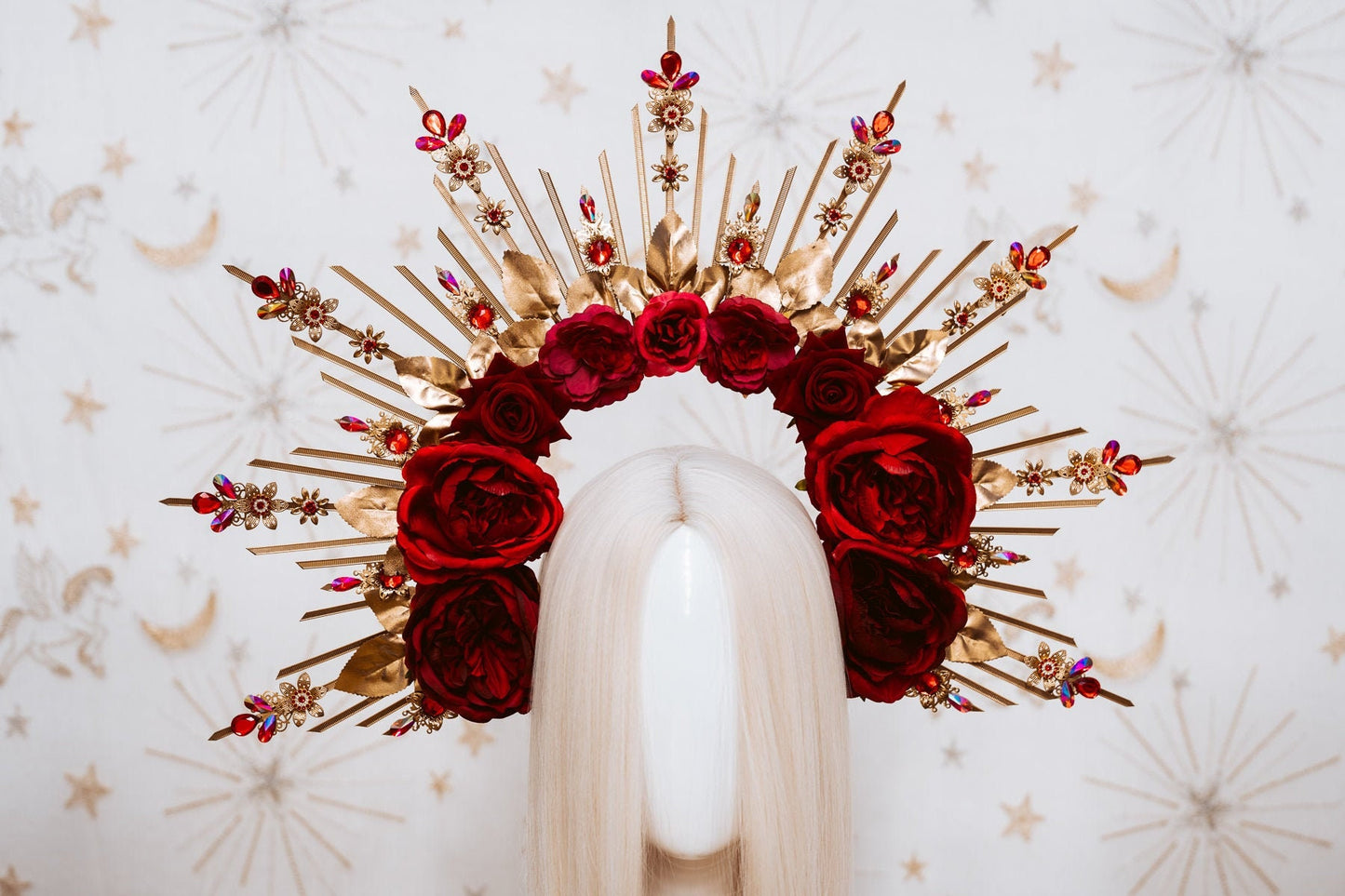 Red Roses Halo Crown, Halo Crown, Gold Halo, Halo Headlights, Halo Headband, Halo Headpiece, Gold Crown, Flower crown, Flower headpiece