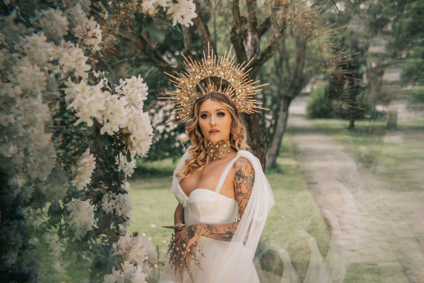 Gold wedding halo crown