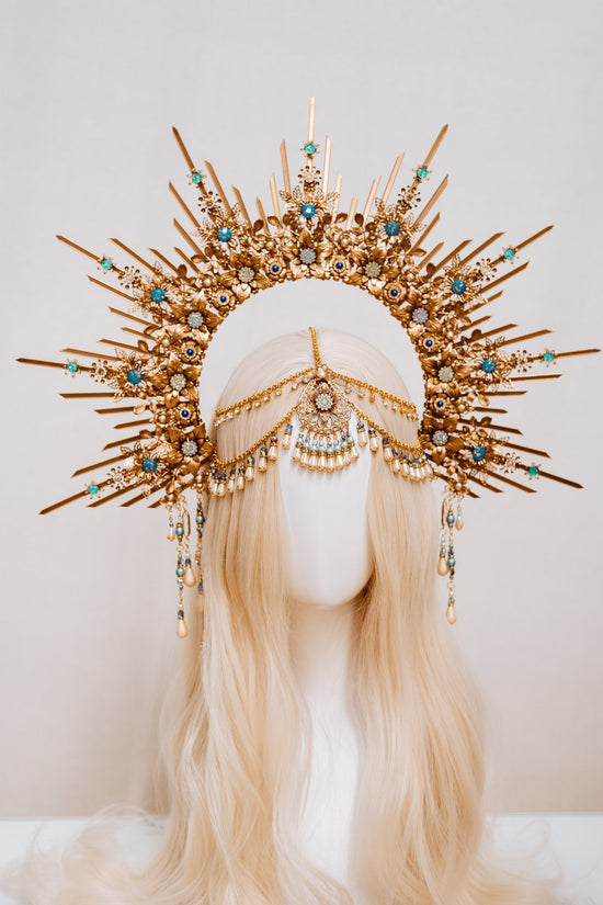 Queen Crown, Halo Crown, Gold Halo, Halo Headlights, Halo Headband, Halo Headpiece, Boho Wedding Crown, Flower crown, Photo Props, Boho