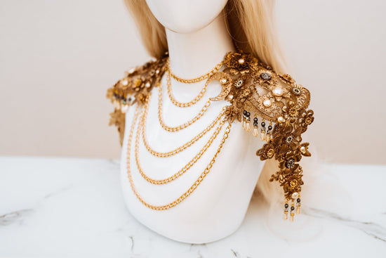 Moon Child Choker necklace, Gold Choker necklace, Chain Choker necklace, Glamour Choker, Party, Lace necklace, Body Decoration, Photo props