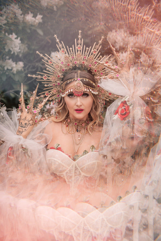 Boho bridal halo crown, necklace and finger claws