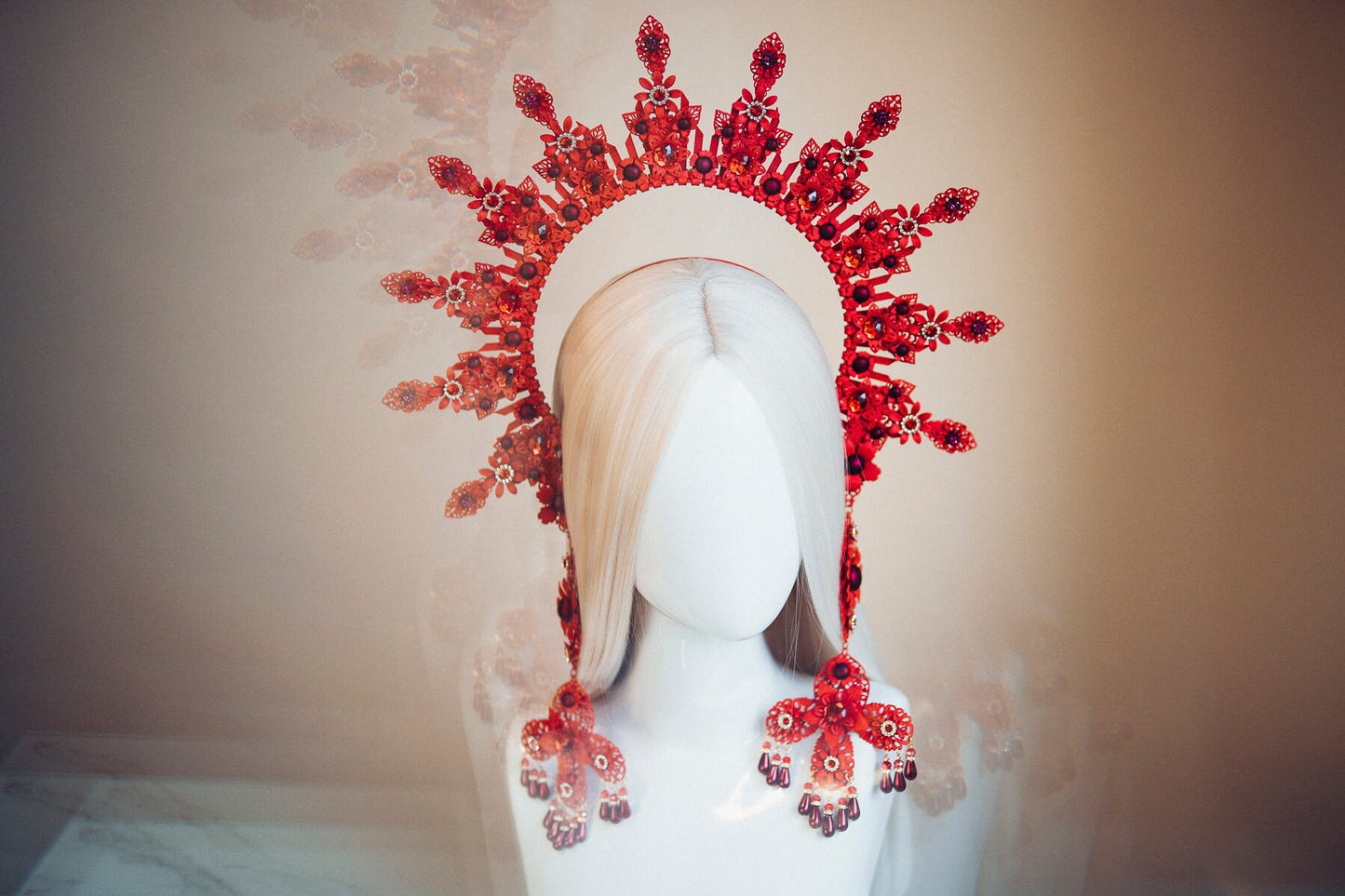 Red halo crown, Moon child Halo, Halo, Halo Crown, Halo Headpiece, Halo Headband, Halo Headlights, Red Halo, Headpiece, Halloween, Crown