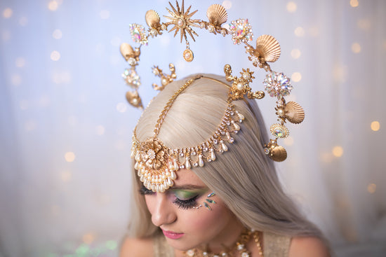 Mermaid Halo Crown, Halo Crown, Halo Headpiece, Halo Headband, Halo Headlights, Crown, Gold Halo, Headpiece, Wedding Crown, Mermaid Crown