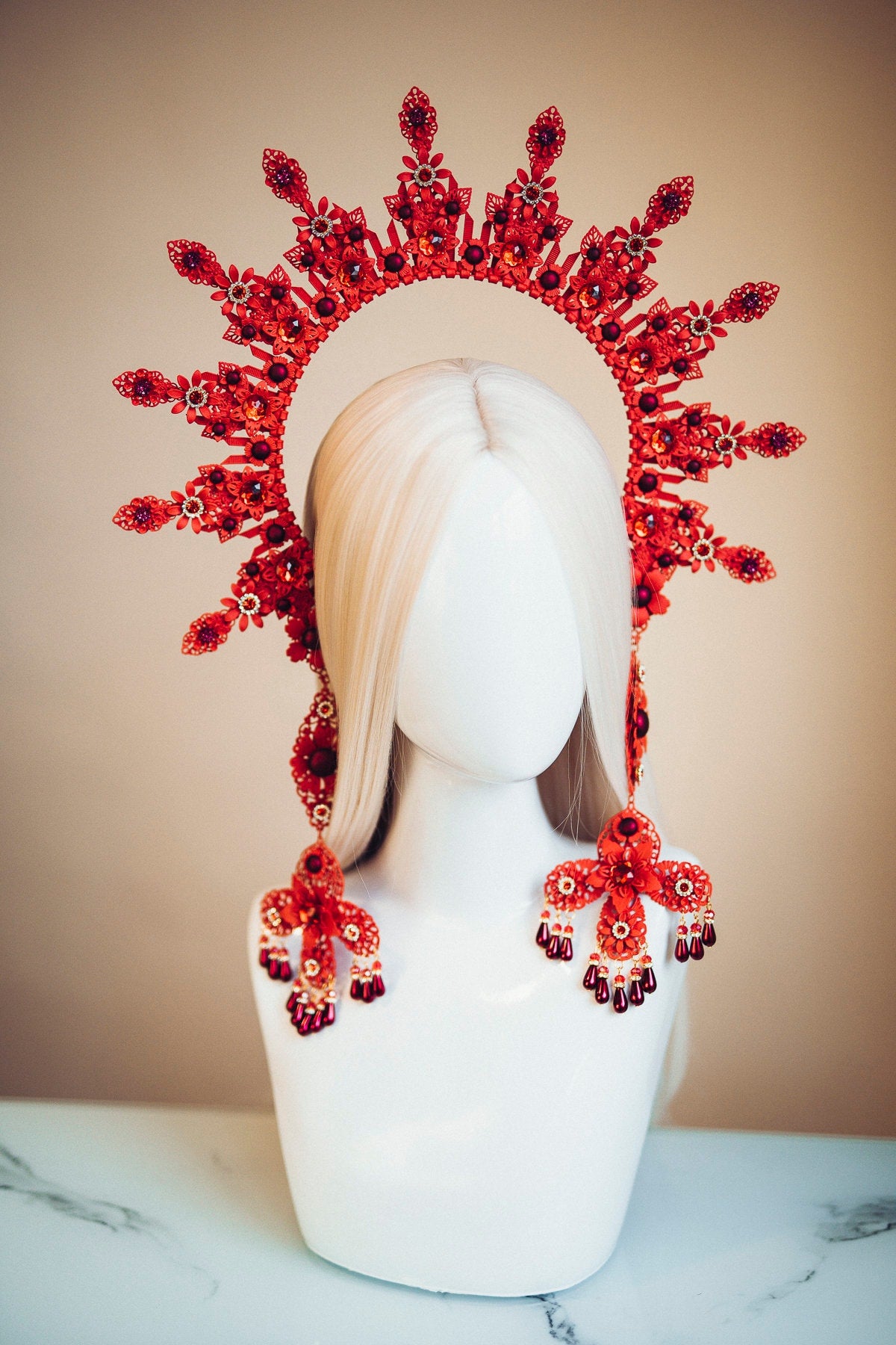 Red halo crown, Moon child Halo, Halo, Halo Crown, Halo Headpiece, Halo Headband, Halo Headlights, Red Halo, Headpiece, Halloween, Crown