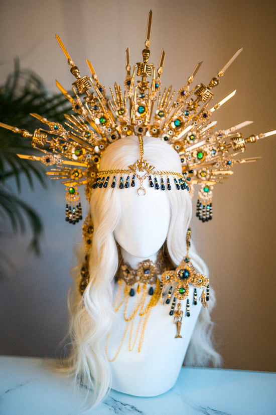 Sugar Skull Crown, Dead Mermaid Halloween Halo Crown, Halo Headpiece, Halo Headband, Halo Headlights, Gold Halo