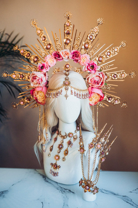 Flower Halo, Sun Jewellery, Moon child, Halo Headpiece, Halo Crown, Halo Headlights, Crown, Celestial, Headpiece, Pregnancy Photo, Goddess