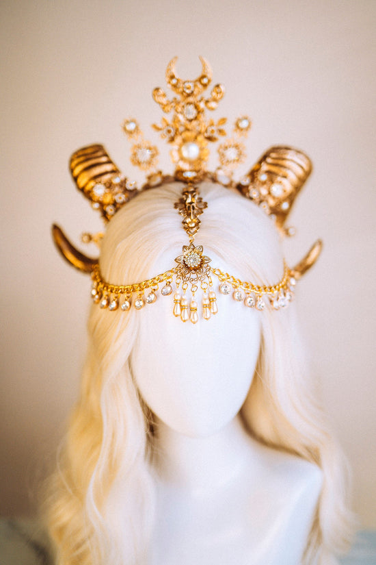 Gold Aries crown, Aries Zodiac Signs, Zodiac jewellery, Aries crown, Horns crown, Gold crown, Gold halo crown, Burning man, Halloween