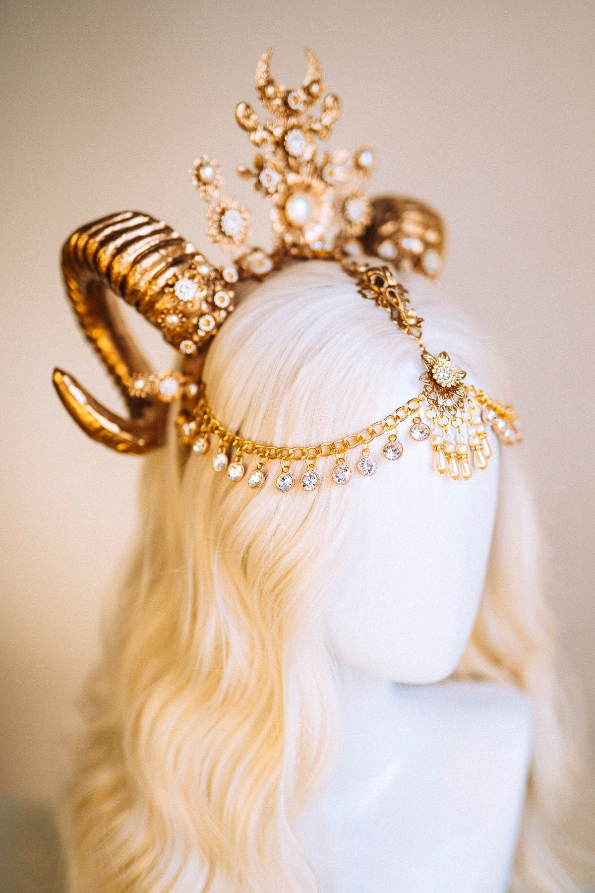 Gold Aries crown, Aries Zodiac Signs, Zodiac jewellery, Aries crown, Horns crown, Gold crown, Gold halo crown, Burning man, Halloween