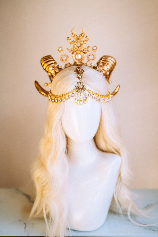 Gold Aries crown, Aries Zodiac Signs, Zodiac jewellery, Aries crown, Horns crown, Gold crown, Gold halo crown, Burning man, Halloween