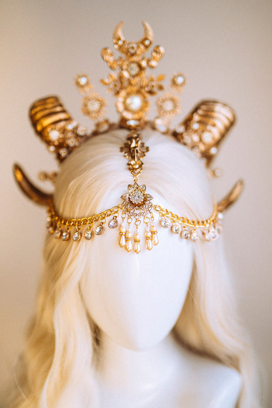 Gold Aries crown, Aries Zodiac Signs, Zodiac jewellery, Aries crown, Horns crown, Gold crown, Gold halo crown, Burning man, Halloween