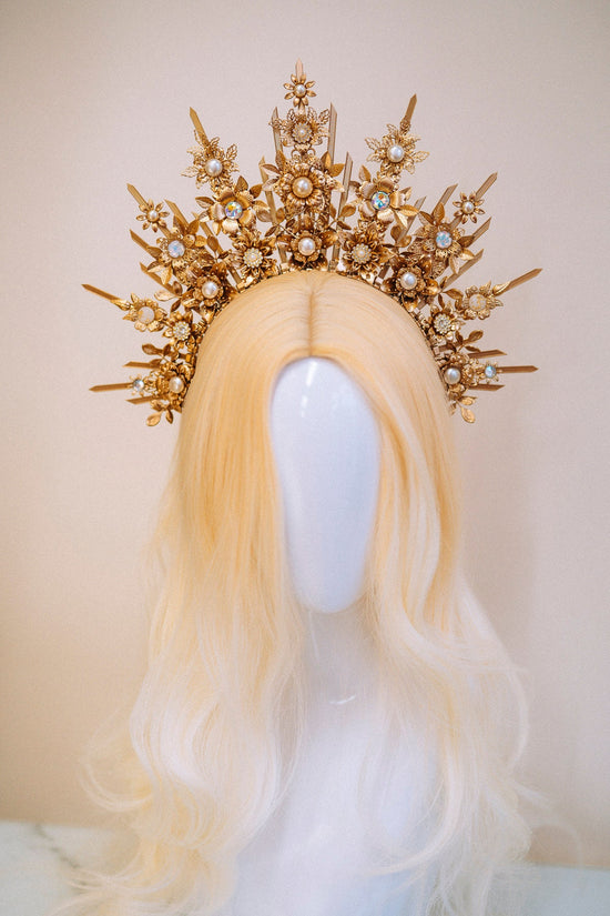 Beige Halo Crown, Halo, Halo Crown, Halo Headpiece, Halo Headband, Halo Headlights, Crown, Gold Halo, Headpiece, Wedding Crown, Headband