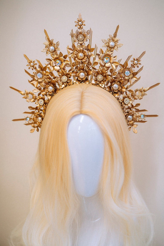 Beige Halo Crown, Halo, Halo Crown, Halo Headpiece, Halo Headband, Halo Headlights, Crown, Gold Halo, Headpiece, Wedding Crown, Headband