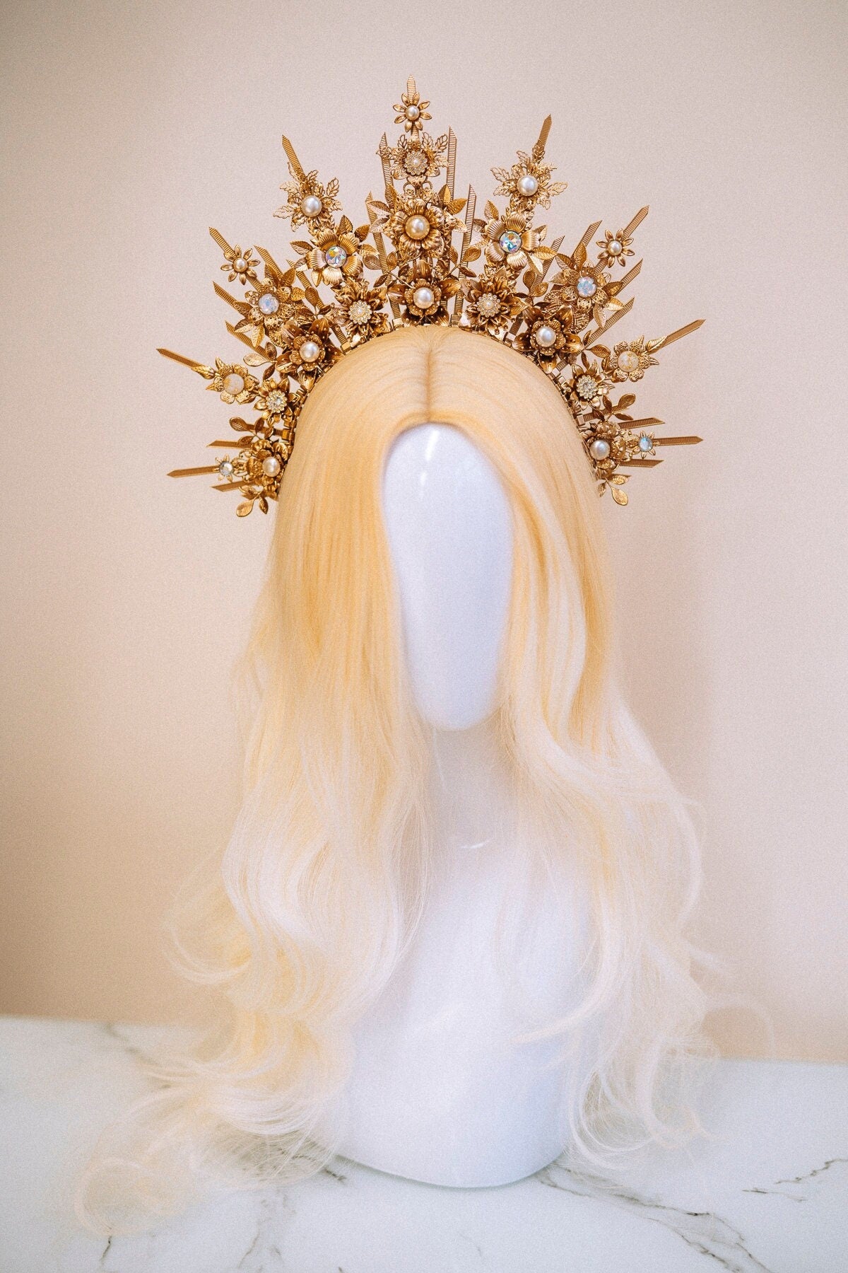 Beige Halo Crown, Halo, Halo Crown, Halo Headpiece, Halo Headband, Halo Headlights, Crown, Gold Halo, Headpiece, Wedding Crown, Headband