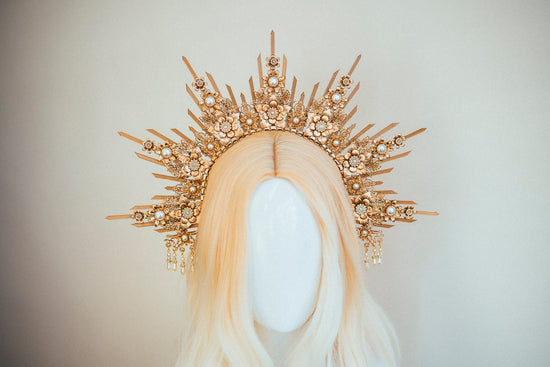 Beige Halo Crown Halo Crown Halo Headpiece Halo Headband Halo Headlights Crown Gold Halo Headpiece Wedding Crown