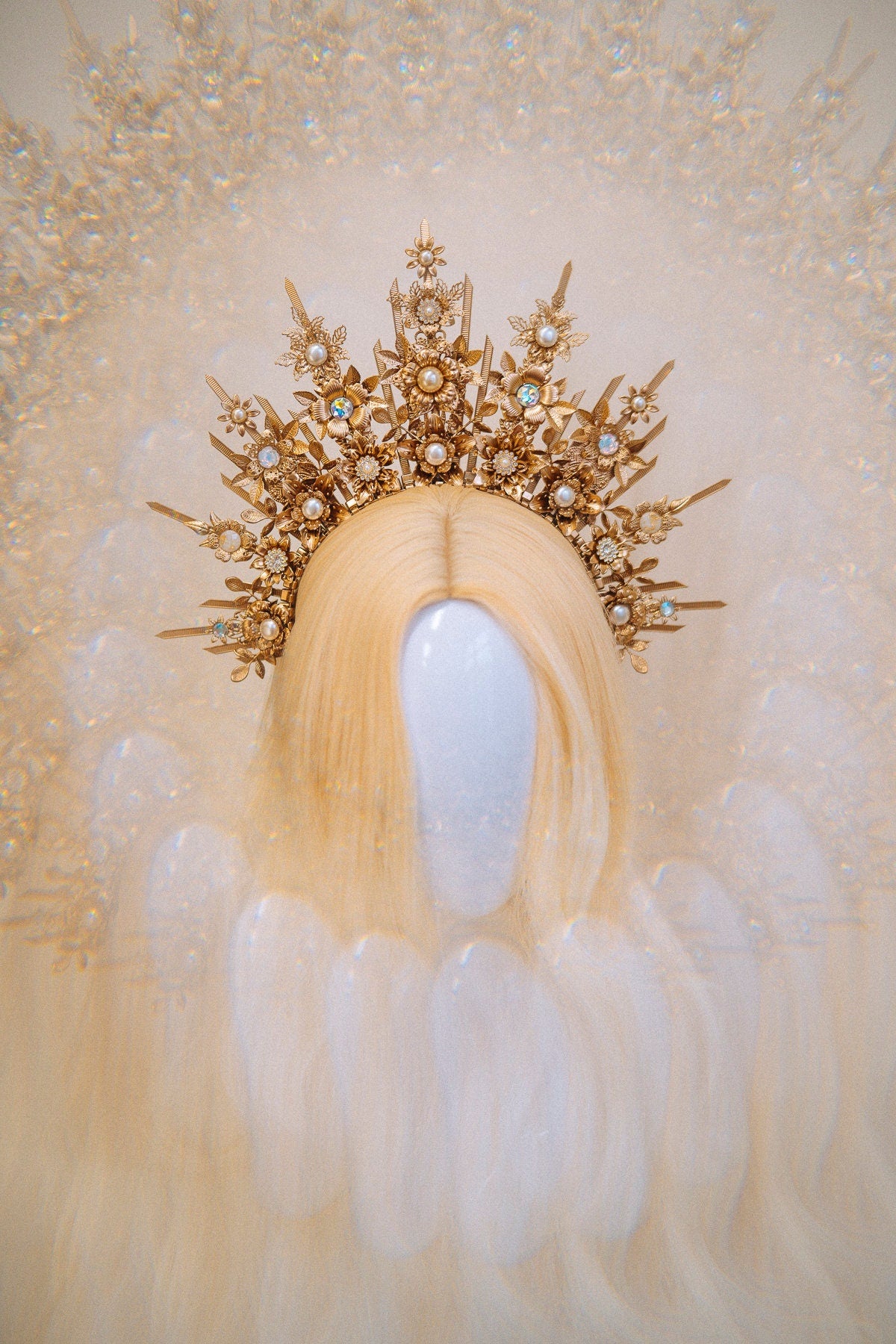 Beige Halo Crown, Halo, Halo Crown, Halo Headpiece, Halo Headband, Halo Headlights, Crown, Gold Halo, Headpiece, Wedding Crown, Headband