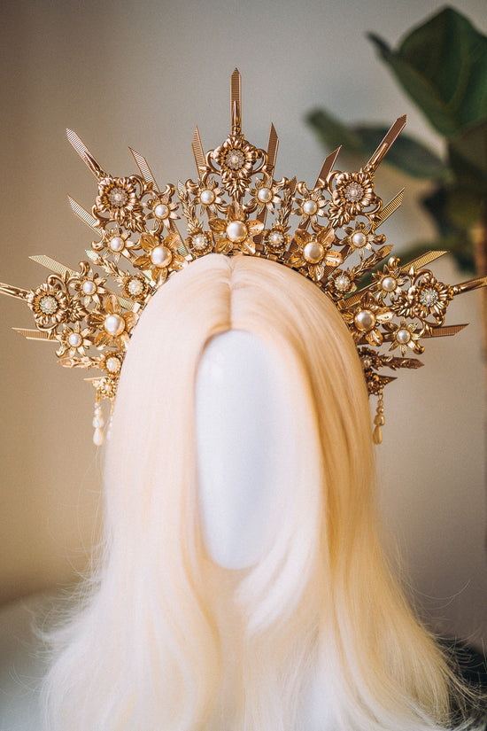 Beige Halo Crown, Halo, Halo Crown, Halo Headpiece, Halo Headband, Halo Headlights, Crown, Gold Halo, Headpiece, Wedding Crown, Headband