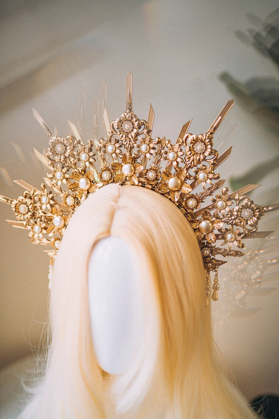 Beige Halo Crown, Halo, Halo Crown, Halo Headpiece, Halo Headband, Halo Headlights, Crown, Gold Halo, Headpiece, Wedding Crown, Headband