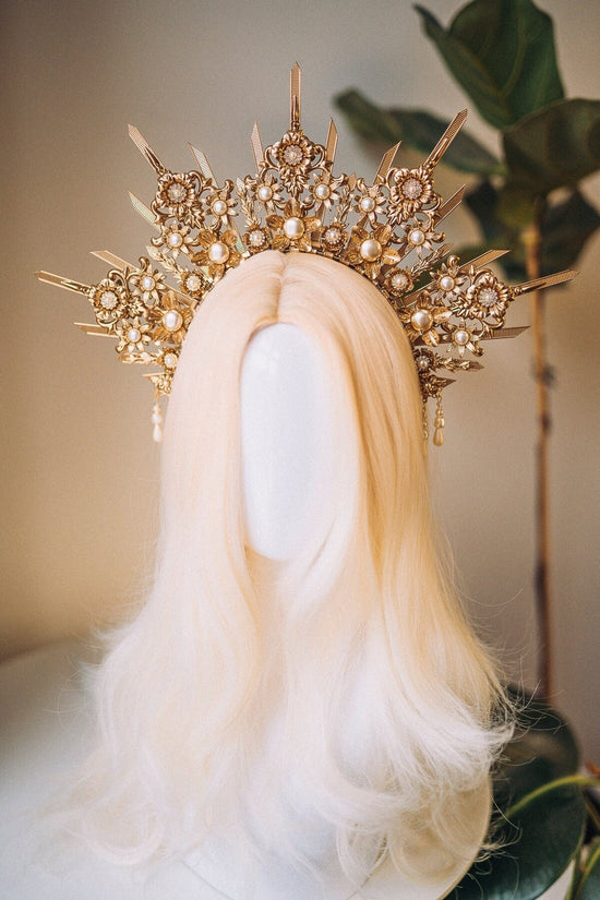 Beige Halo Crown, Halo, Halo Crown, Halo Headpiece, Halo Headband, Halo Headlights, Crown, Gold Halo, Headpiece, Wedding Crown, Headband