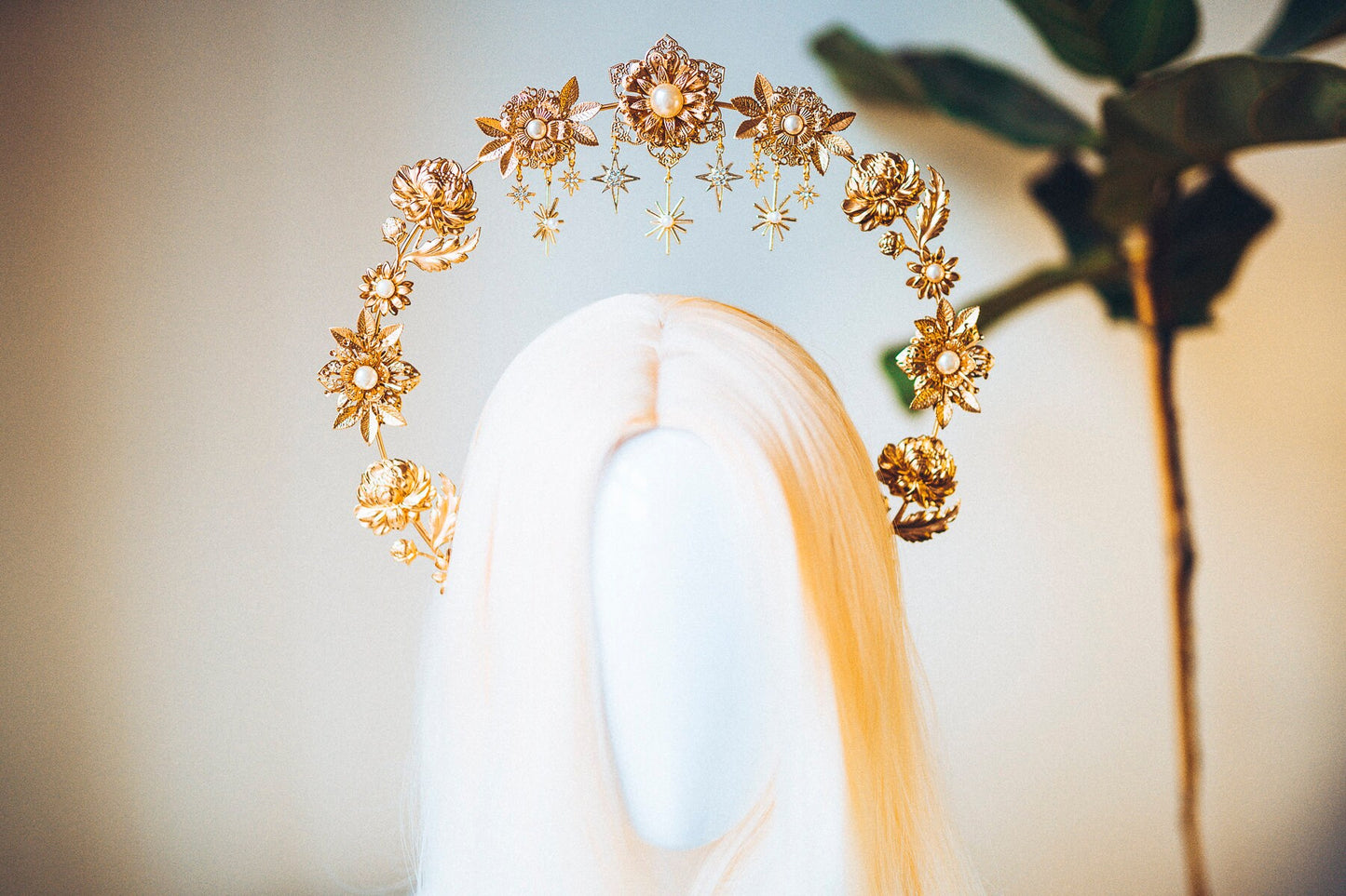 Beige Halo Crown, Halo Crown, Halo Headpiece, Halo Headband, Halo Headlights, Peony Crown, Gold Halo, Headpiece, Wedding Crown, Headband