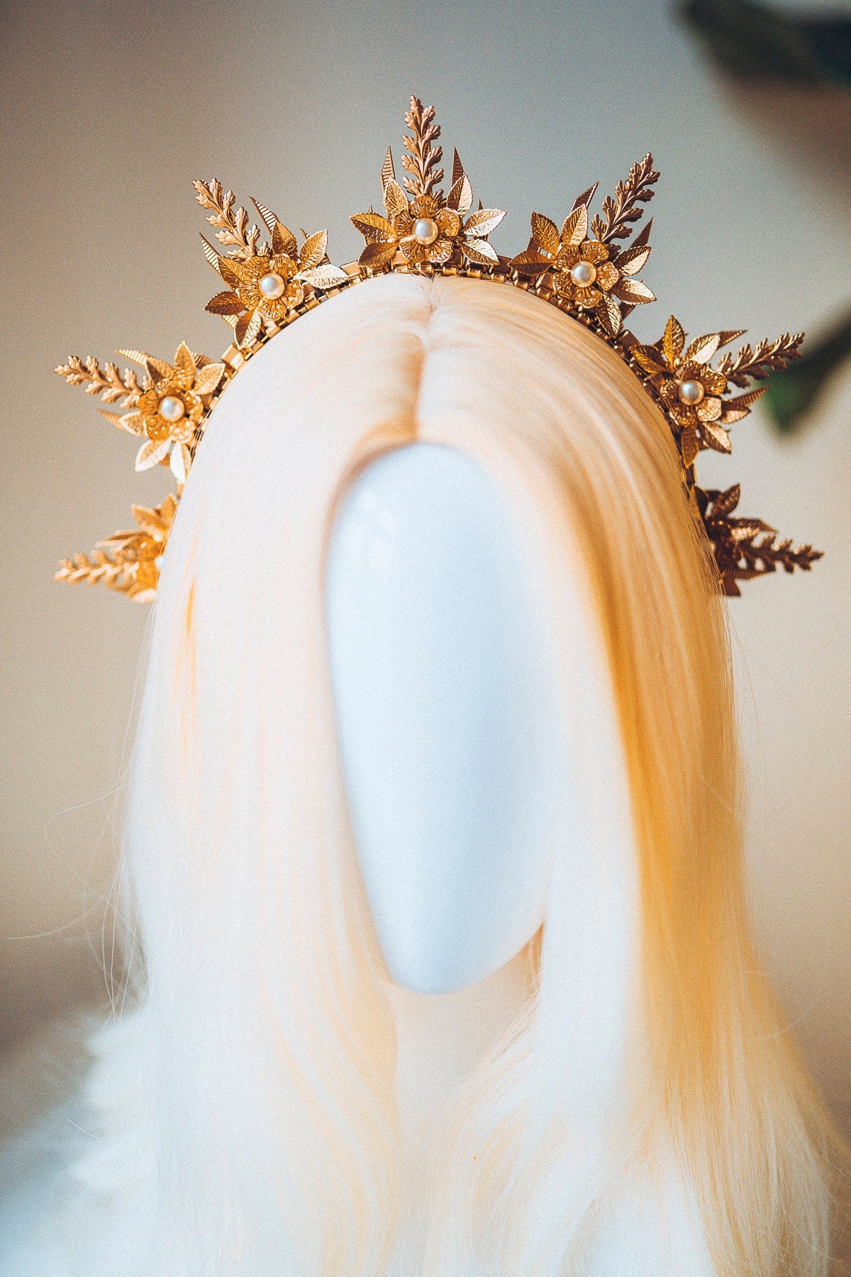 Beige Halo Crown, Halo Crown, Halo Headpiece, Halo Headband, Halo Headlights, Flower Crown, Gold Halo, Headpiece, Wedding Crown, Headband