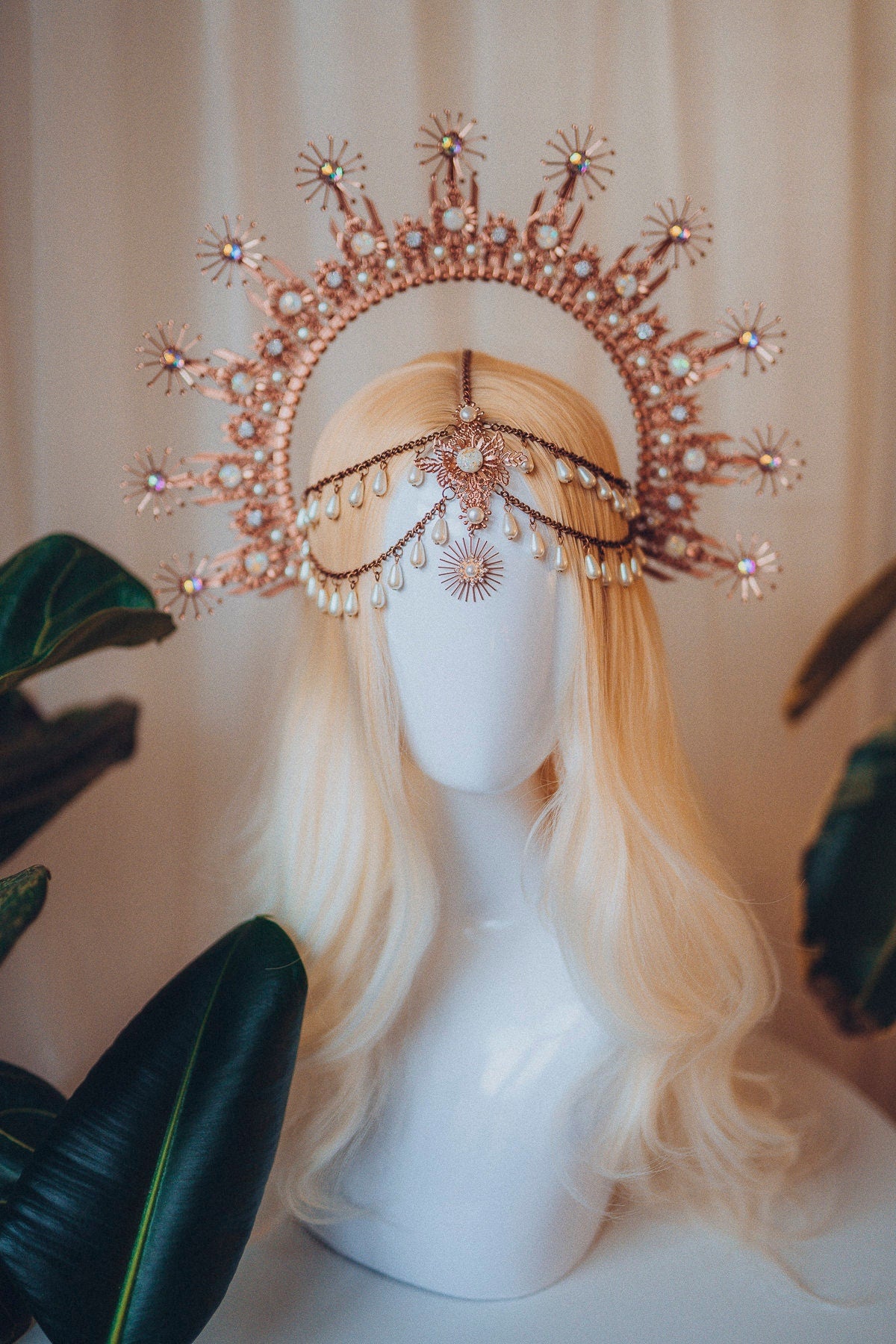 Gold halo crown, Dandelion flower crown, Flower crown, Gold crown, Wedding headpiece, Bridal crown, Burning man, Festival headband