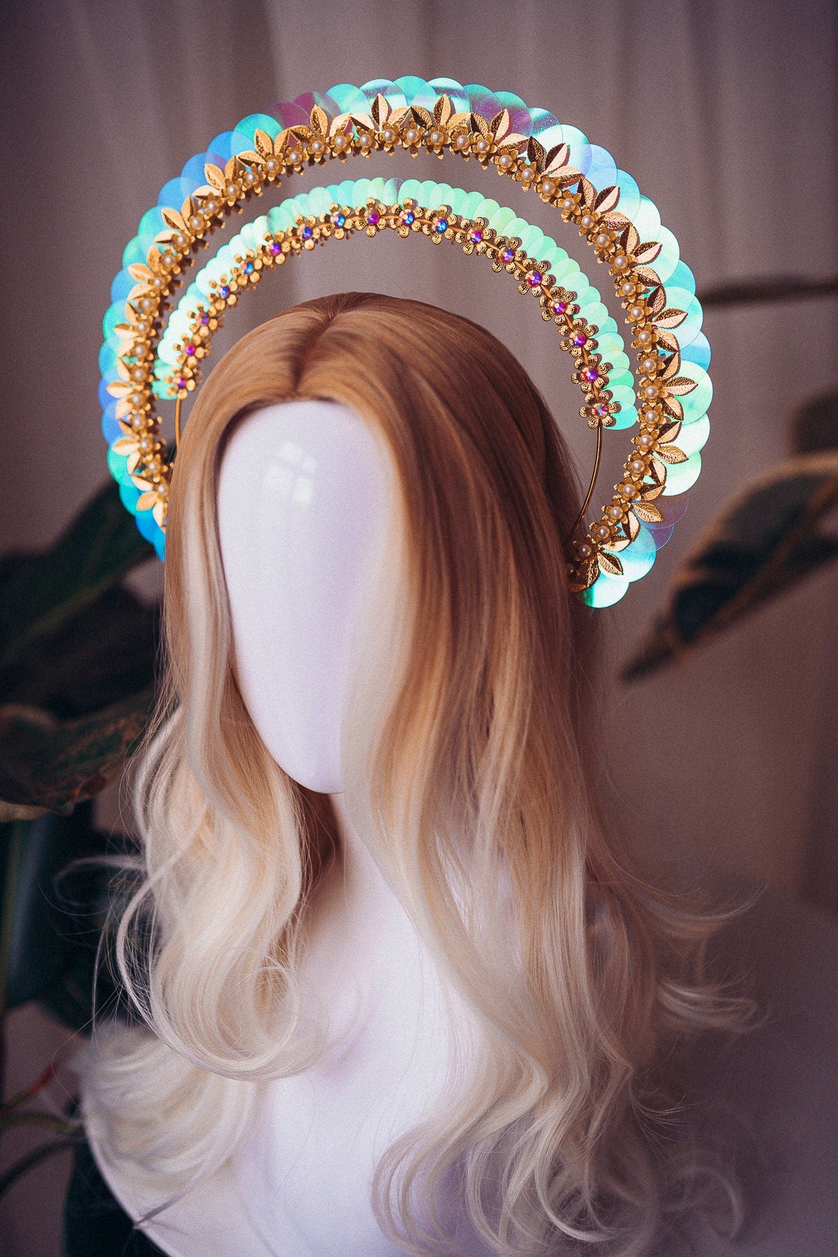 Glitter Halo Crown, Halo Crown, Halo Headpiece, Halo Headband, Halo Headlights, Holographic , Gold Halo, Headpiece, Festival Crown, Headband