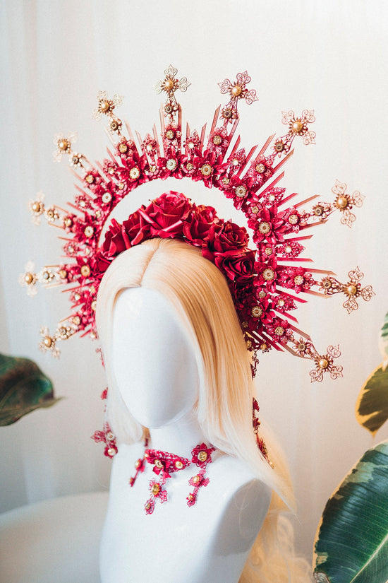 Red Halo Crown Flower Crown Halo Headpiece Rose Headband Madonna Collection Valentine Halloween Red Crown Photo Props Gothic