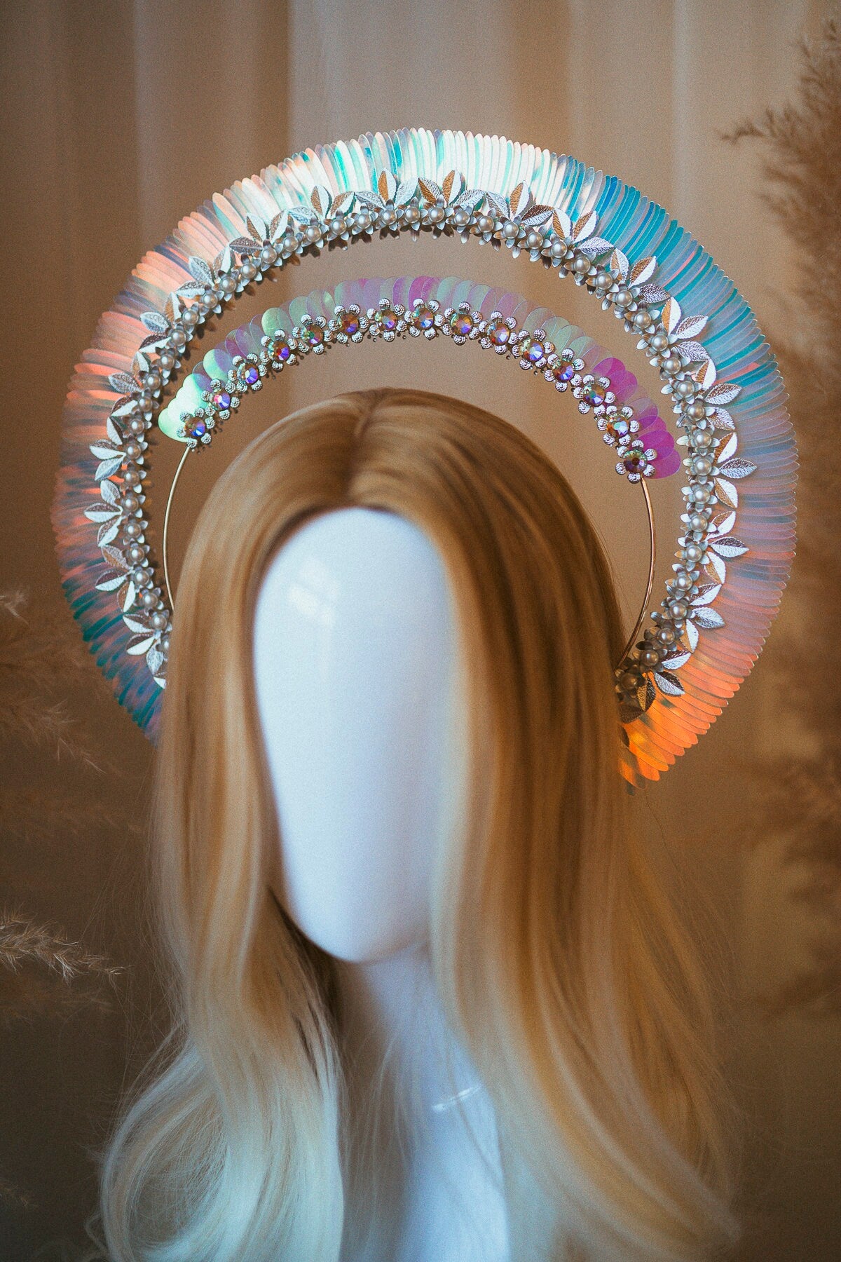 Glitter Halo Crown, Holo Halo, Halo Headpiece, Halo Headband, Halo Headlights, Holographic , Silver Halo, Headpiece, Festival Crown,Headband