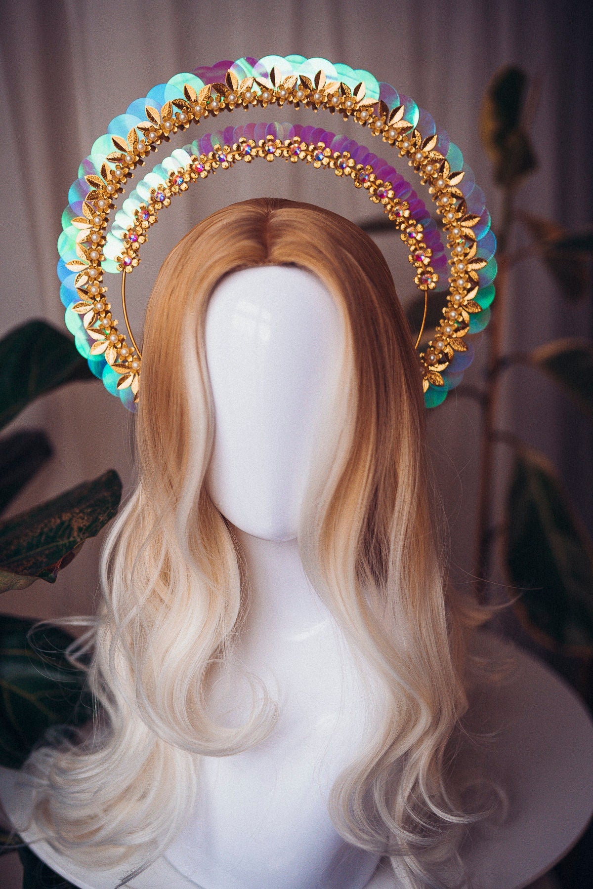 Glitter Halo Crown, Halo Crown, Halo Headpiece, Halo Headband, Halo Headlights, Holographic , Gold Halo, Headpiece, Festival Crown, Headband