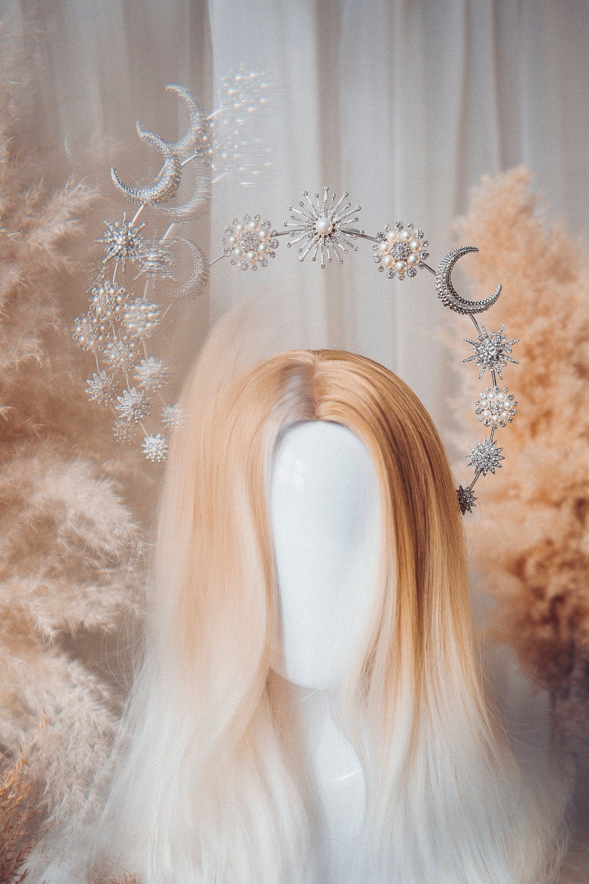 Bride Halo Crown Wedding Halo Headband Halo Headlights Moon Child Silver Halo Headpiece Stars Crown Headband Festival bride