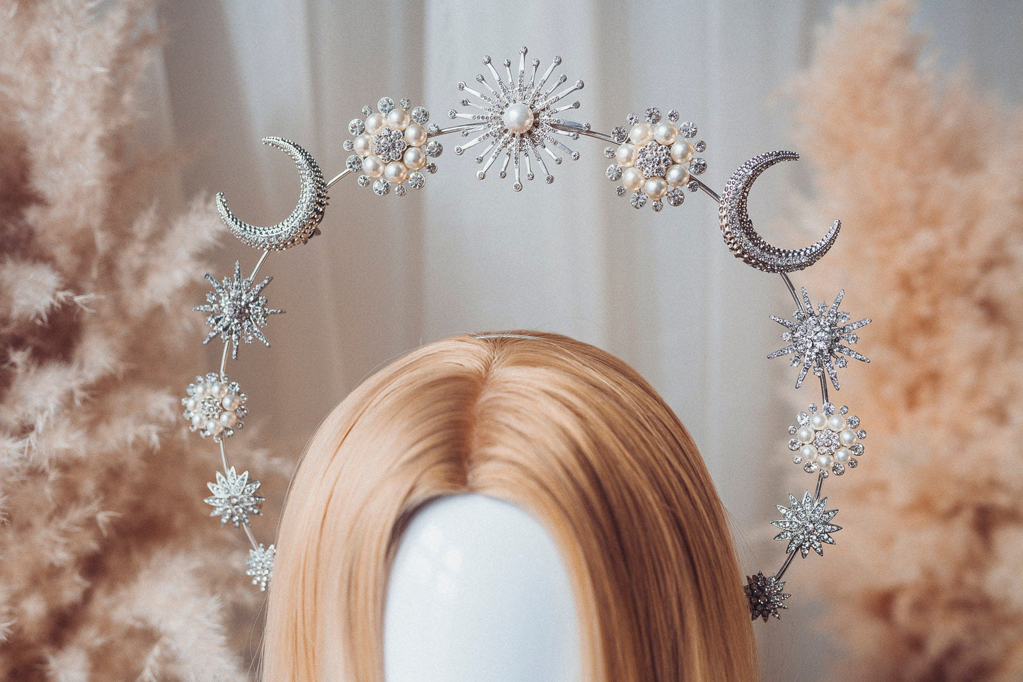 Bride Halo Crown Wedding Halo Headband Halo Headlights Moon Child Silver Halo Headpiece Stars Crown Headband Festival bride