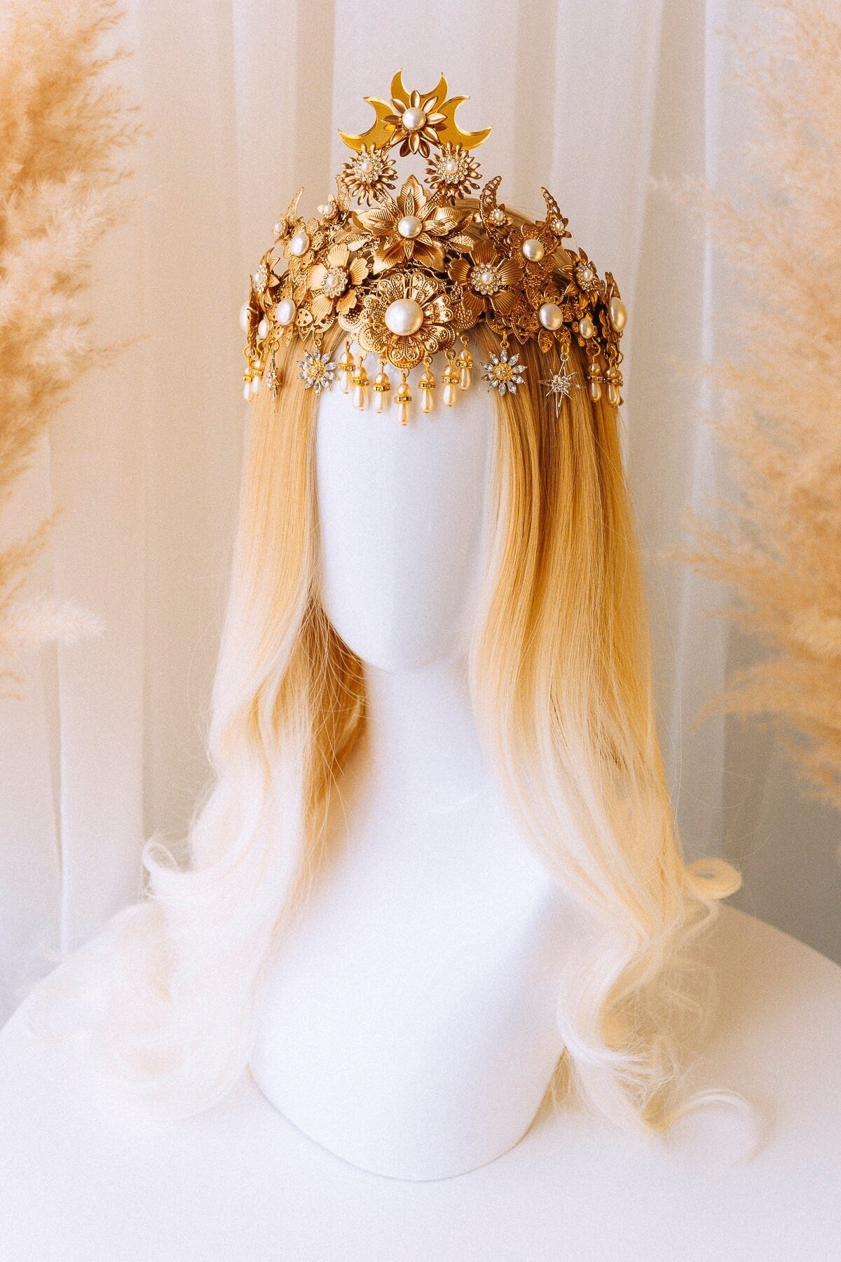 Gold Moon Crown, Halo Crown, Headpiece, Moon Child Headband, Halo Headlights, Boho Crown, Gold Halo, Moon Jewelry, Wedding Crown, Headband