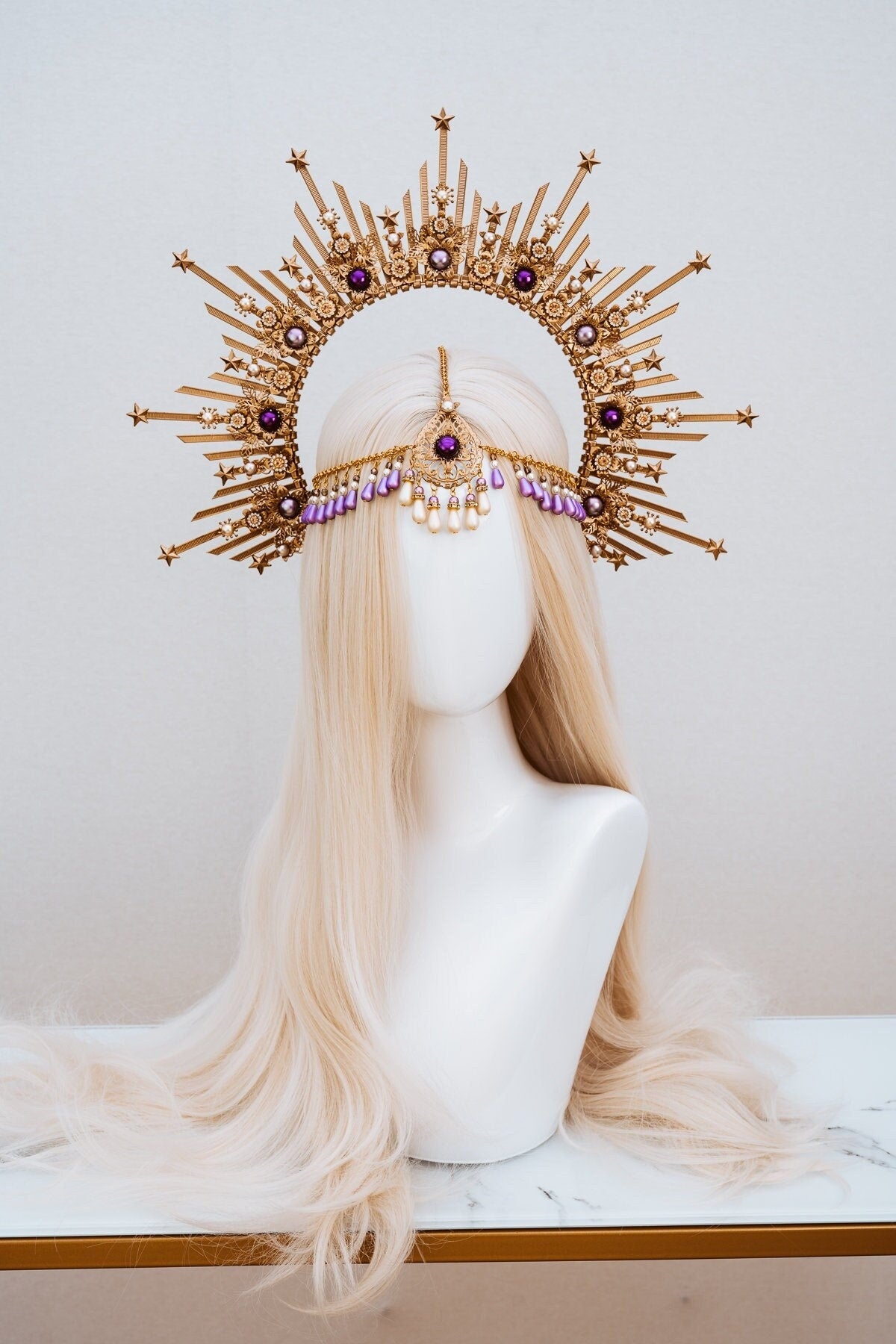 Lavender Halo, Sun Jewellery, Moon child, Halo Headpiece, Halo Crown, Halo Headlights, Crown, Celestial, Headpiece, Pregnancy Photo, Goddess