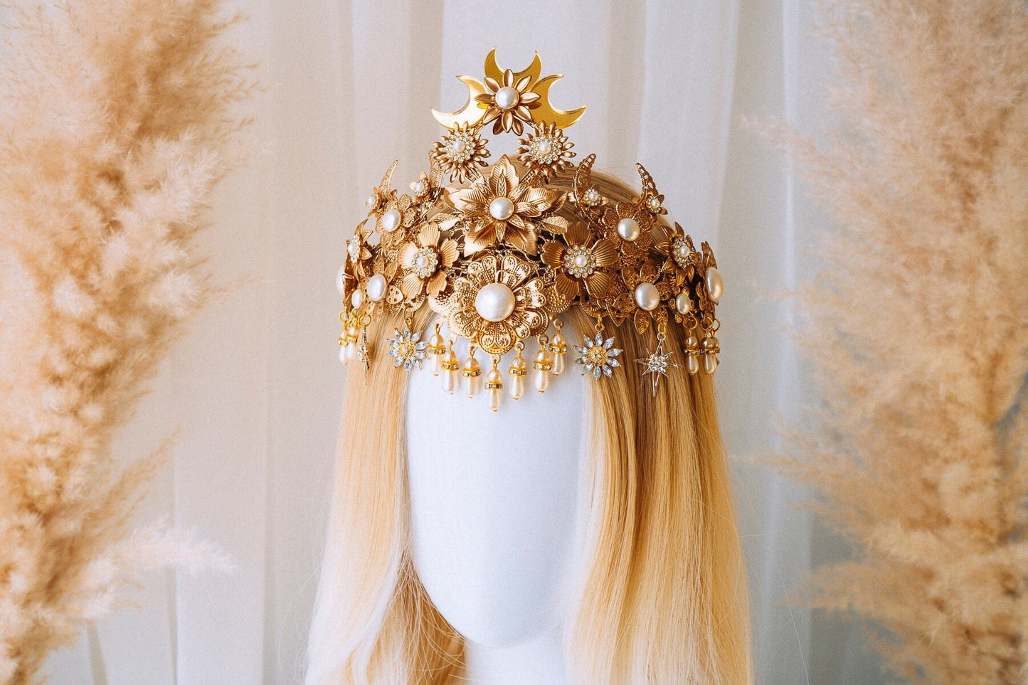 Gold Moon Crown, Halo Crown, Headpiece, Moon Child Headband, Halo Headlights, Boho Crown, Gold Halo, Moon Jewelry, Wedding Crown, Headband