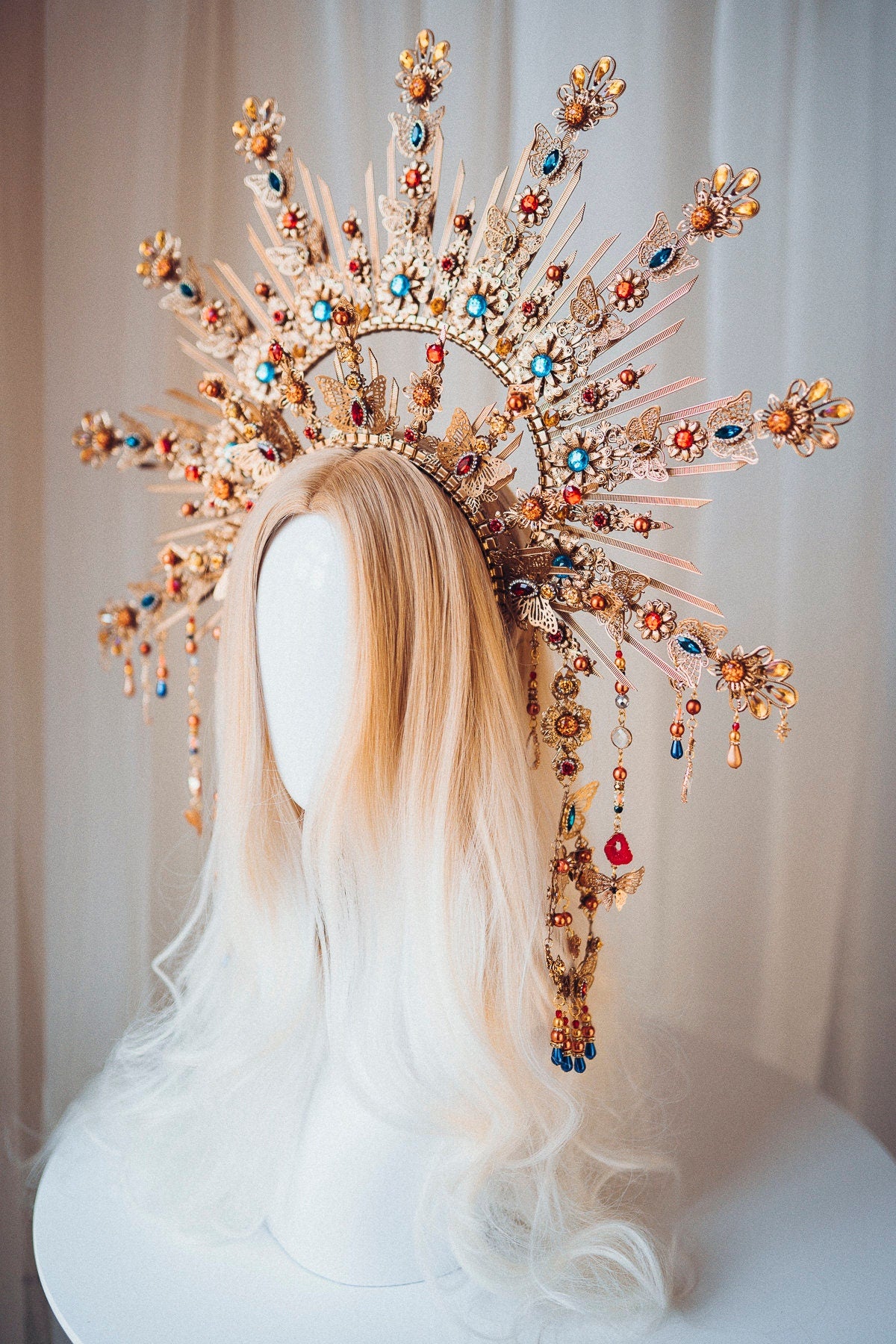 Halo crown Butterfly crown Goddess crowns Flower crown Tiara Sun crown Halo headband Wedding crown Krone Celestial Jewellery Diadem Bridal