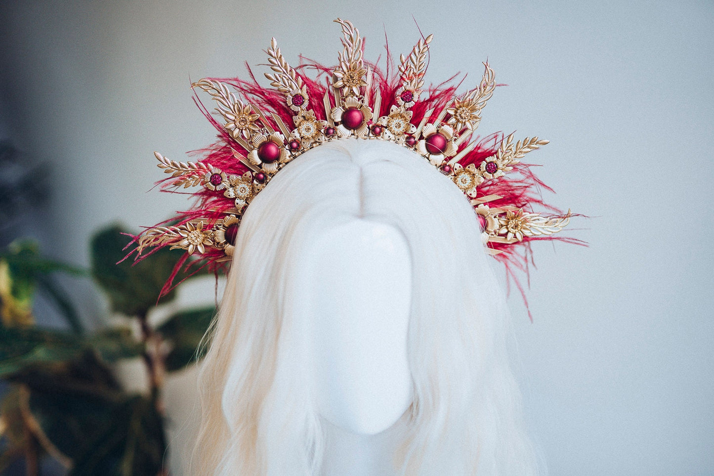 Burgundy Halo Crown, Halo Headpiece, Festival crown, Festival headpiece, Wedding Crown, Halo crown, Boho Wedding, Halo Headband, Red Halo