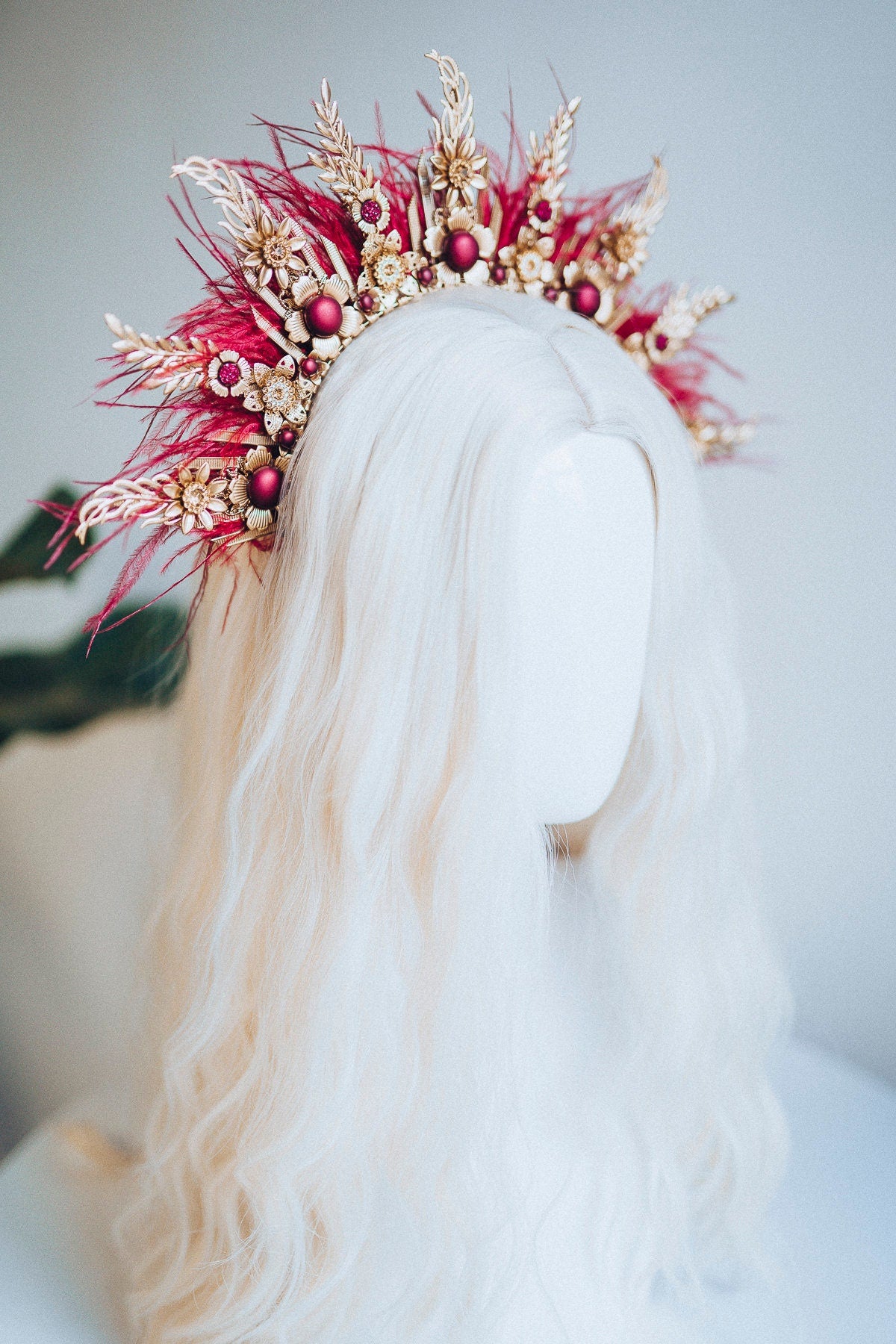 Burgundy Halo Crown, Halo Headpiece, Festival crown, Festival headpiece, Wedding Crown, Halo crown, Boho Wedding, Halo Headband, Red Halo