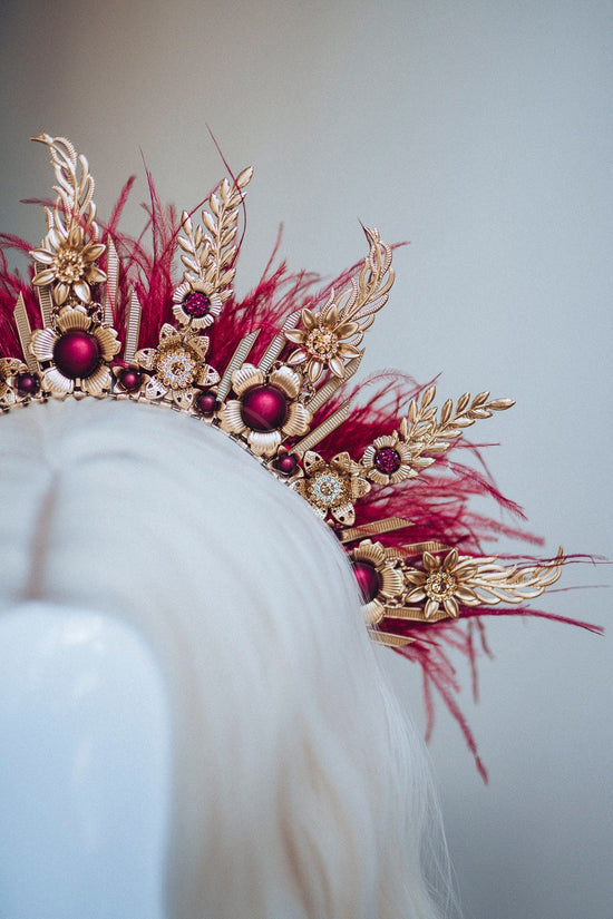 Burgundy Halo Crown, Halo Headpiece, Festival crown, Festival headpiece, Wedding Crown, Halo crown, Boho Wedding, Halo Headband, Red Halo