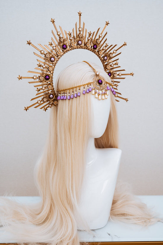 Lavender Halo, Sun Jewellery, Moon child, Halo Headpiece, Halo Crown, Halo Headlights, Crown, Celestial, Headpiece, Pregnancy Photo, Goddess